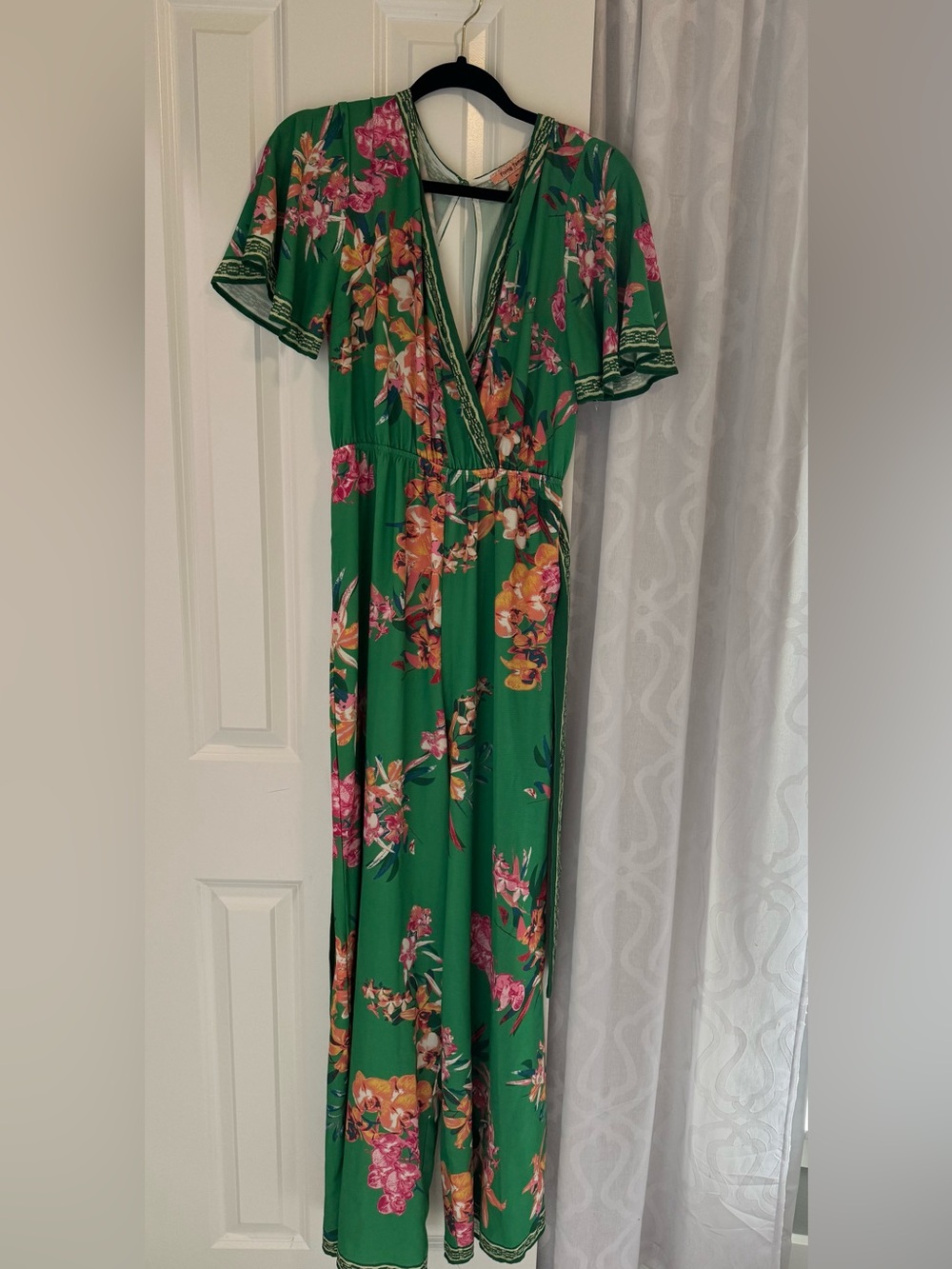 Flying Tomato Green Floral Wrap Maxi Dress with Pink & Orange Blooms